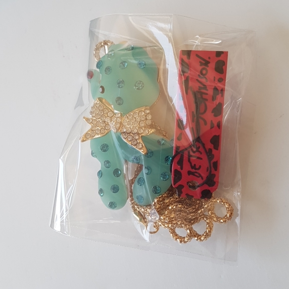 Betsey Johnson Style Necklace Blue Crystal Pendant - Picture 10 of 12